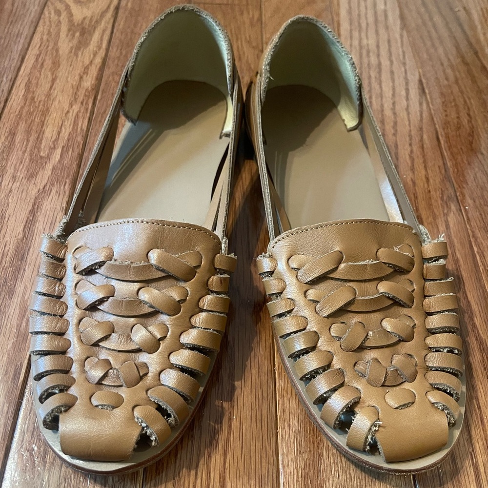 Like New NISOLO Brown Leather Woven Huarache Flats - Women